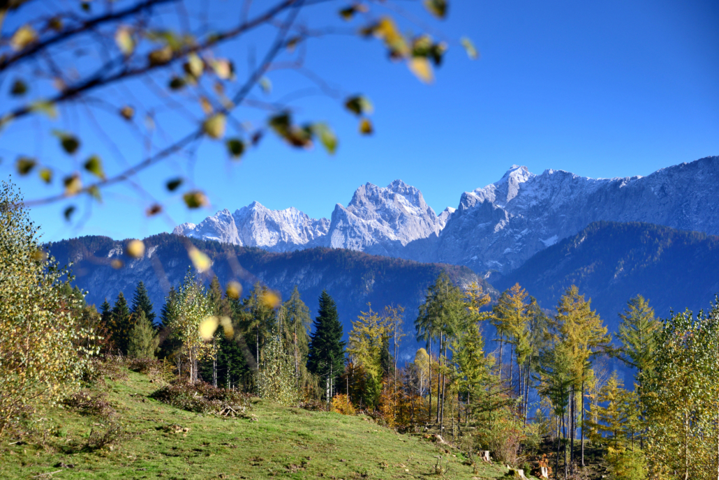 Gebirgsmassiv des Kaisergebirges von Kiefersfelden in Bayern aus gesehen