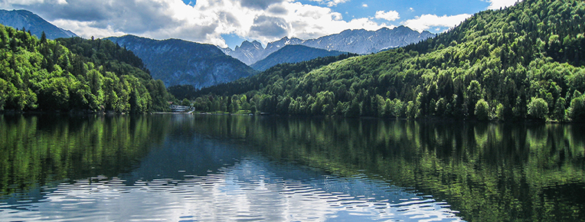 Gebirgssee zwischen Bayern und Tirol von Wald umgeben