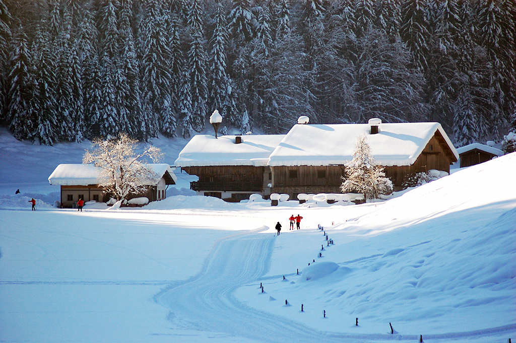 gespurte Langlaufloipe in Kiefersfelden, Oberbayern